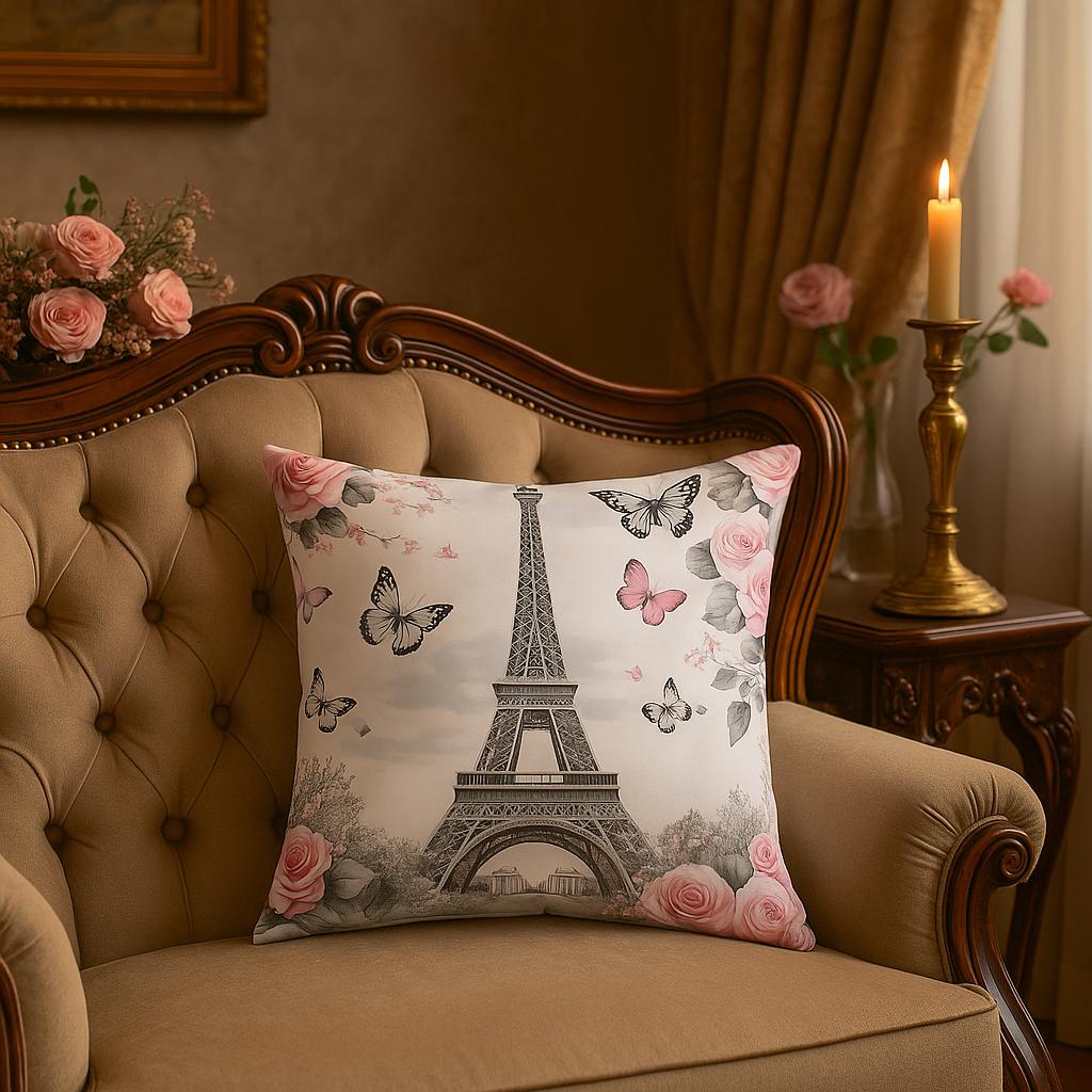 COUSSIN PAPILLON VINTAGE  | Tour Eiffel 45x45cm | PAPICHA H Butterfly Pillow