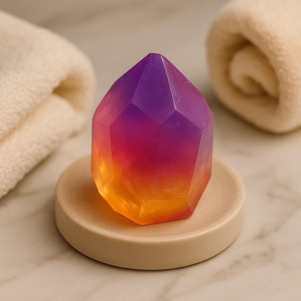 Savon artisanal en cristal de pierres précieuses, quartz rose et améthyste – Design en roche naturelle, cadeau spa végétalien, rituel de bain de soins personnels 