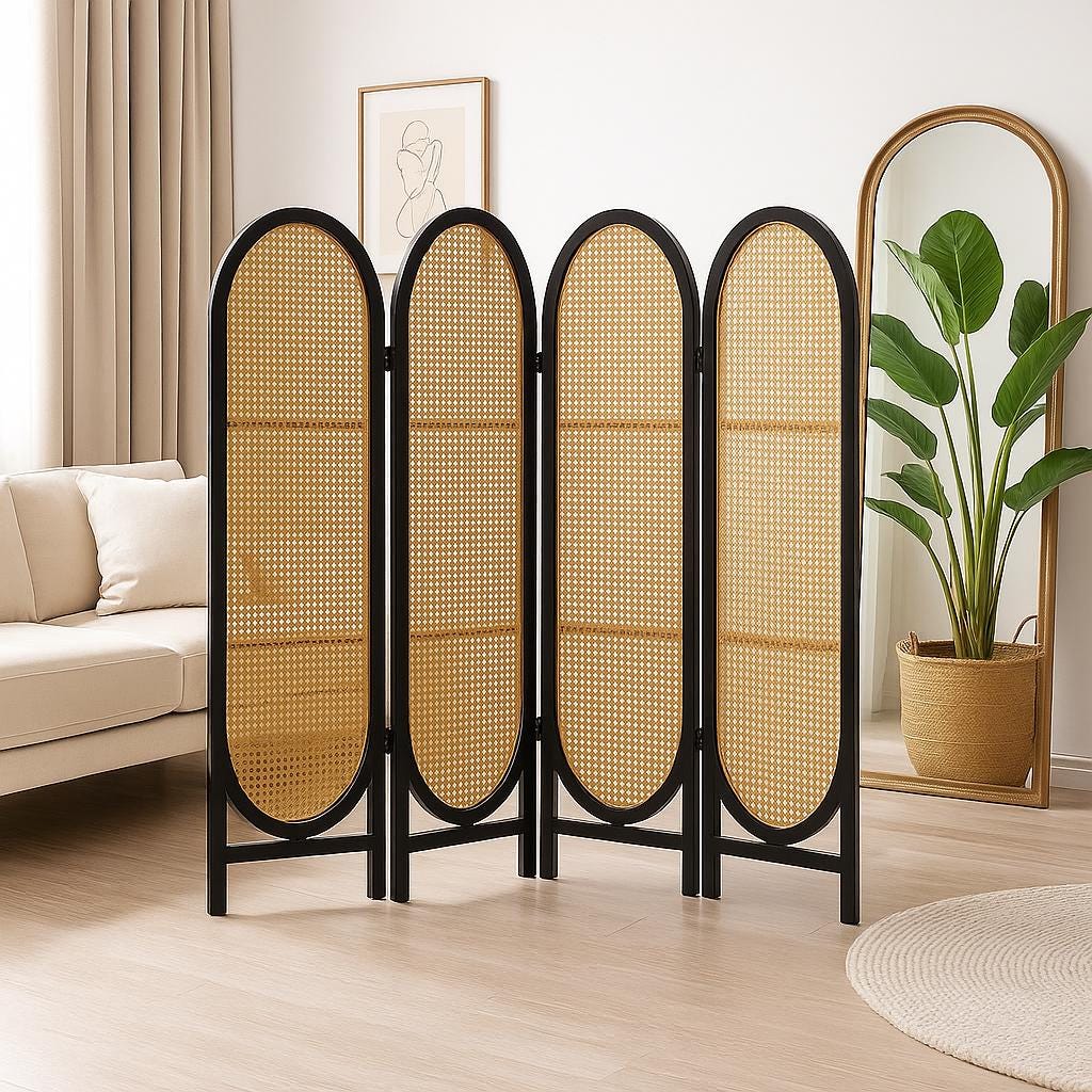 PARAVENT ROTIN LUXE  | 4 Panneaux Noir | PAPICHA H Room Divider