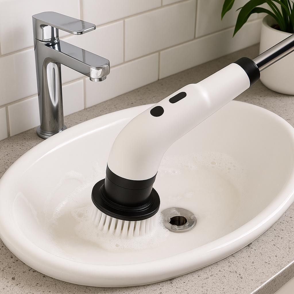 Brosse de nettoyage électrique rotative à tige en acier inoxydable, titane et bleu – 9 accessoires, brosse de nettoyage électrique sans fil 