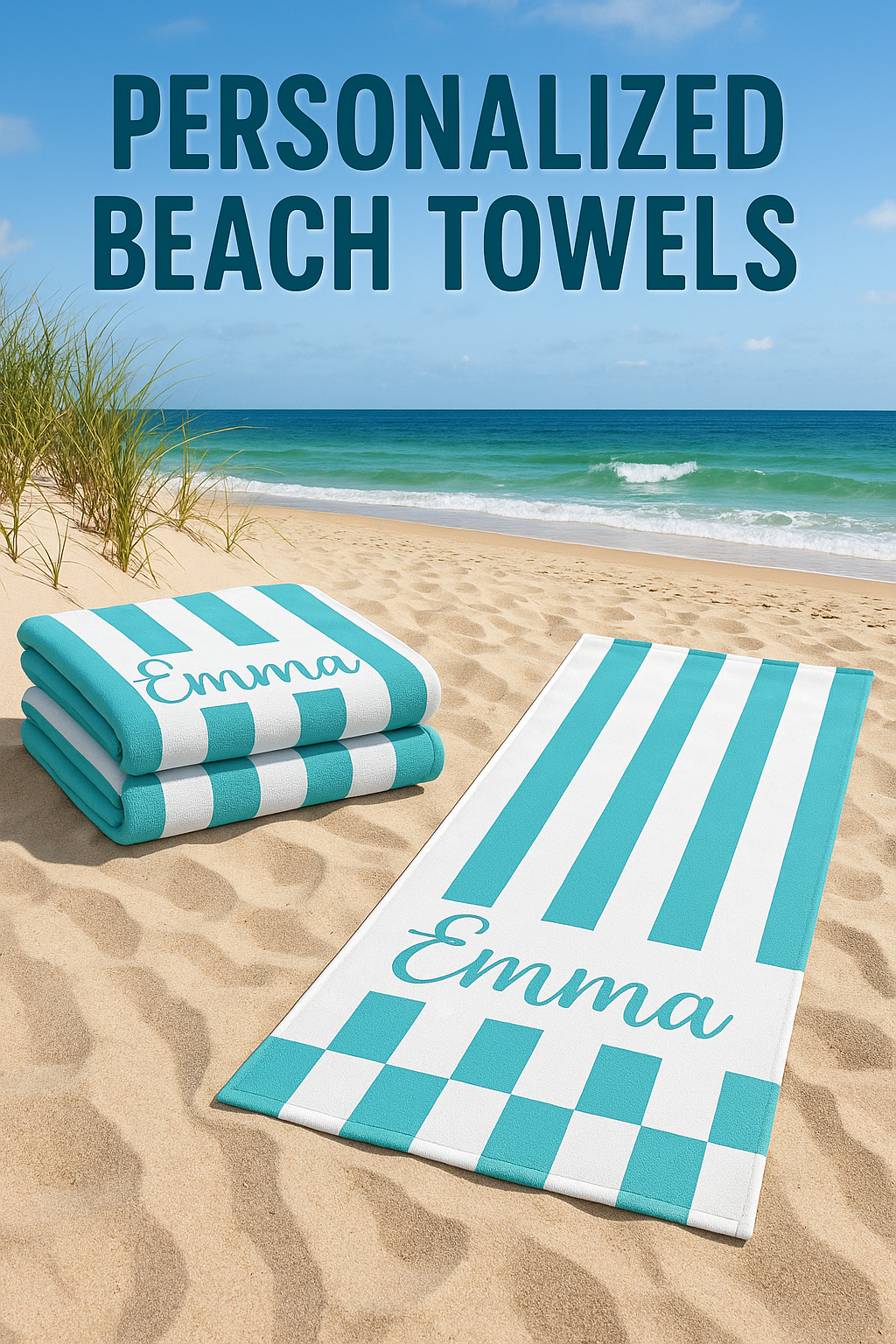 SERVIETTE PLAGE PERSONNALISÉE| RAYURES + PRÉNOM BRODÉ