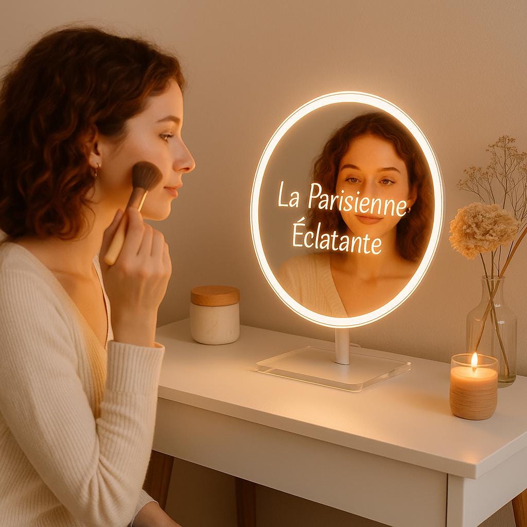 Miroir lumineux, miroir de courtoisie LED personnalisé avec message personnalisable, décoration esthétique et lumineuse, cadeau pour elle, chambre de fille douce, moderne