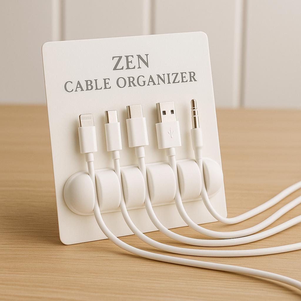 Organiseur de câbles Zen gris pierre et sauge – Support de câbles minimaliste en silicone | Range-câbles à 5 emplacements pour le bureau et la maison 