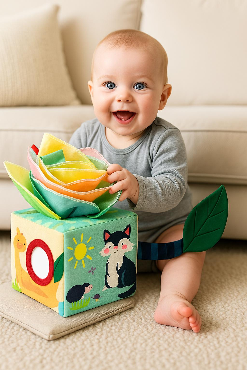 BOÎTE MOUCHOIRS SENSORIELLE | Cube Activité Foulards | Tissue Box Toy PAPICHA H