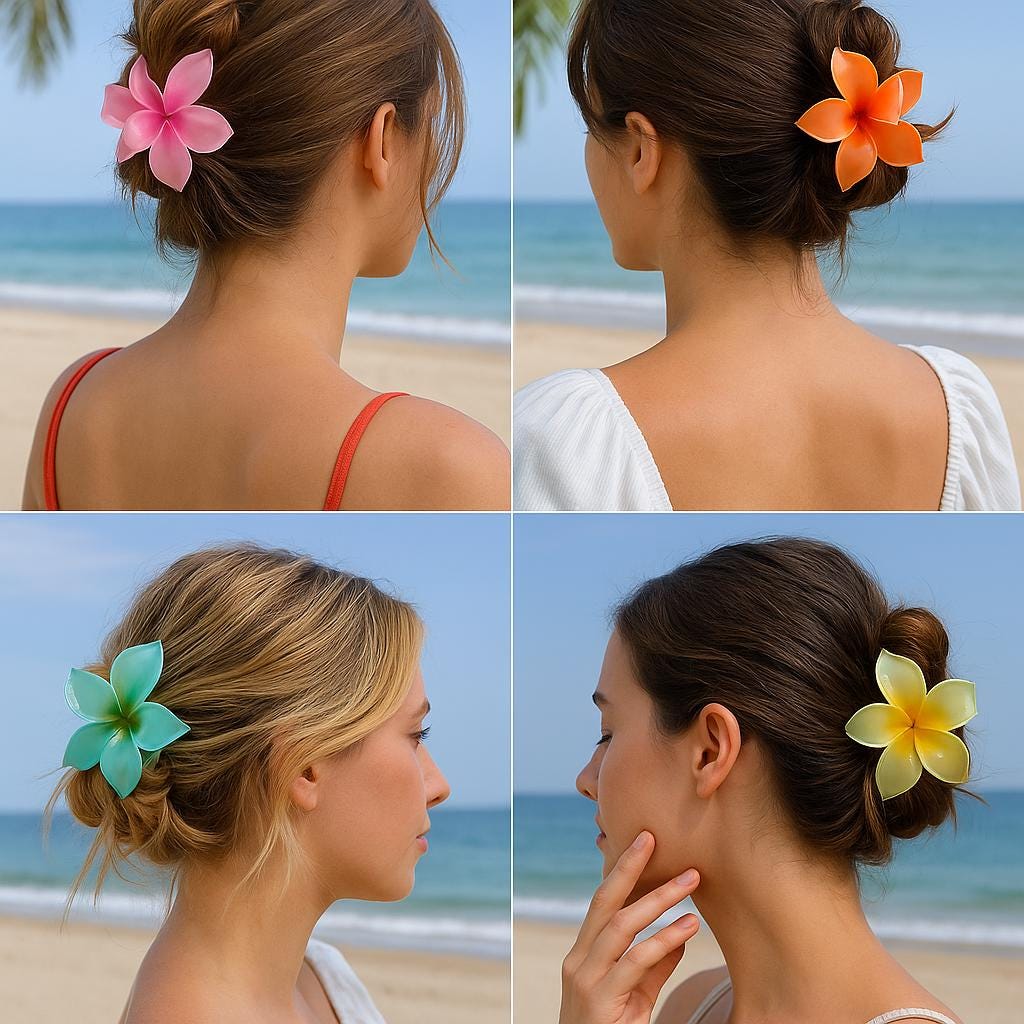 🌺 Barrette Fleur Tropicale Rose/Jaune - Pince Cheveux Hawaïenne Adulte | Tropical Flower Hair Clip Pink/Yellow - Adult Hawaiian Claw 🌴