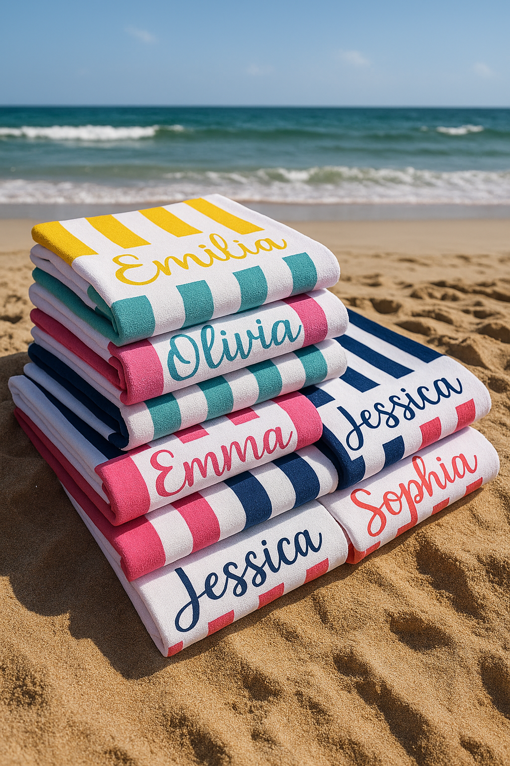 SERVIETTE PLAGE PERSONNALISÉE| RAYURES + PRÉNOM BRODÉ