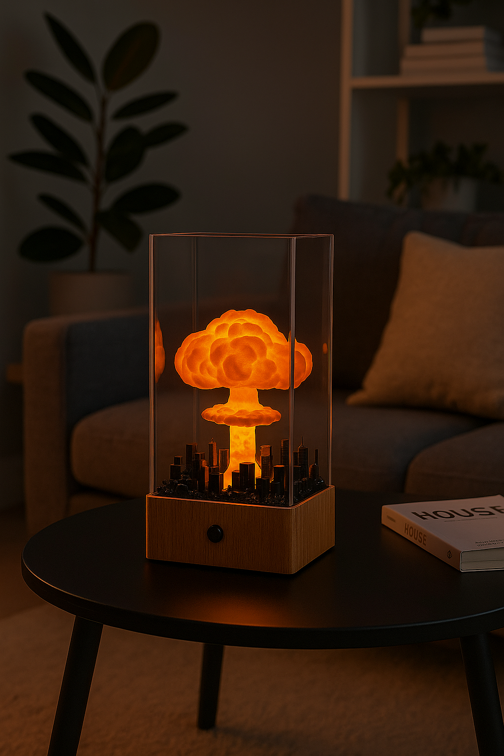 Dark Mushroom Cloud Night Light - Mystical Resin Lamp with Interior Flames | Artistic Ambient Lighting - Papicha H