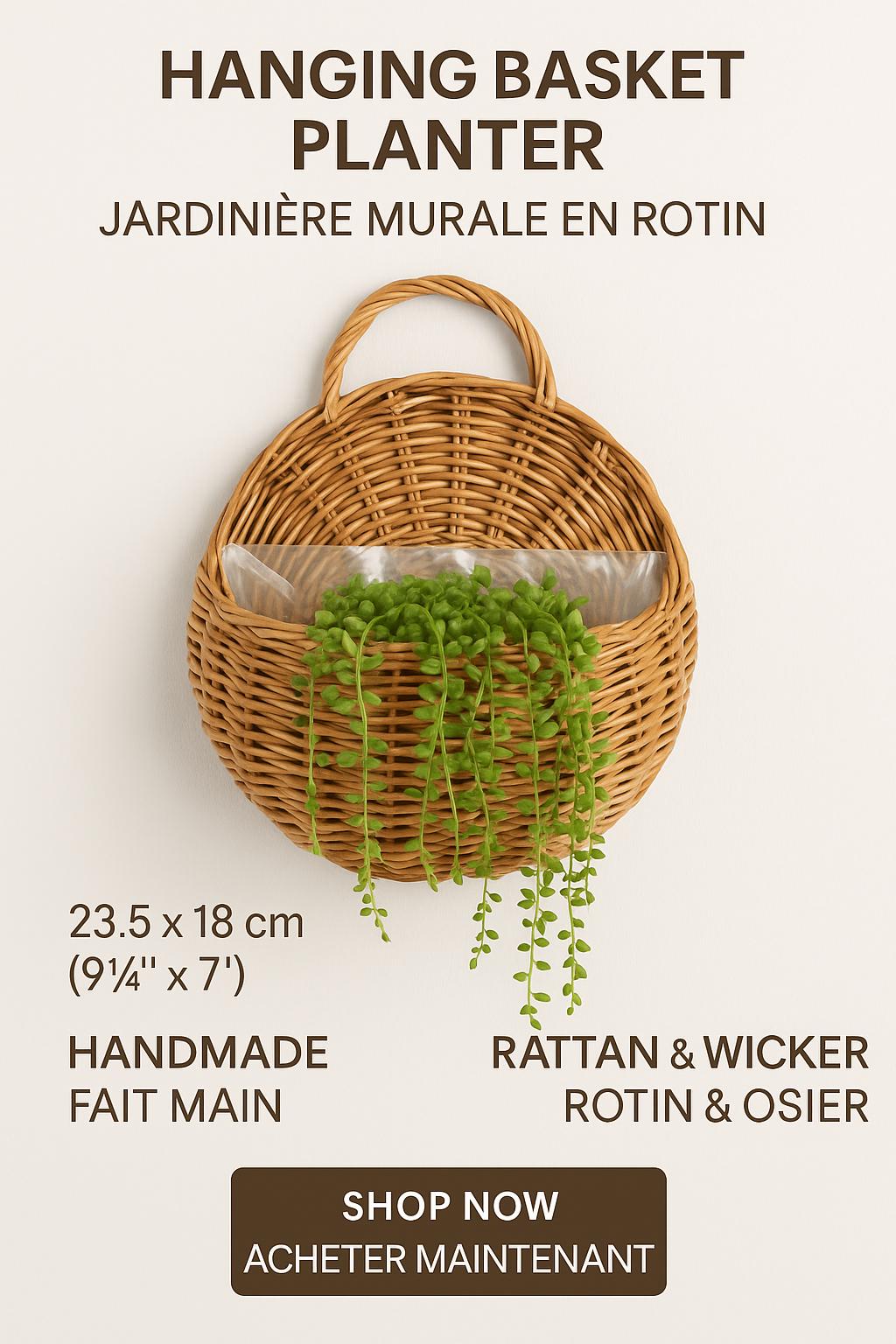 PANIER ROTIN BOHÈME | PANIER EN ROTIN NATUREL - SUPPORT MURAL PLANTES 