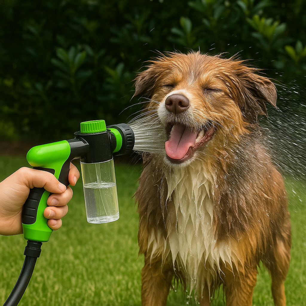 Pistolet Lavage Chien 8 Modes - Jet Réglable avec Réservoir Shampoing