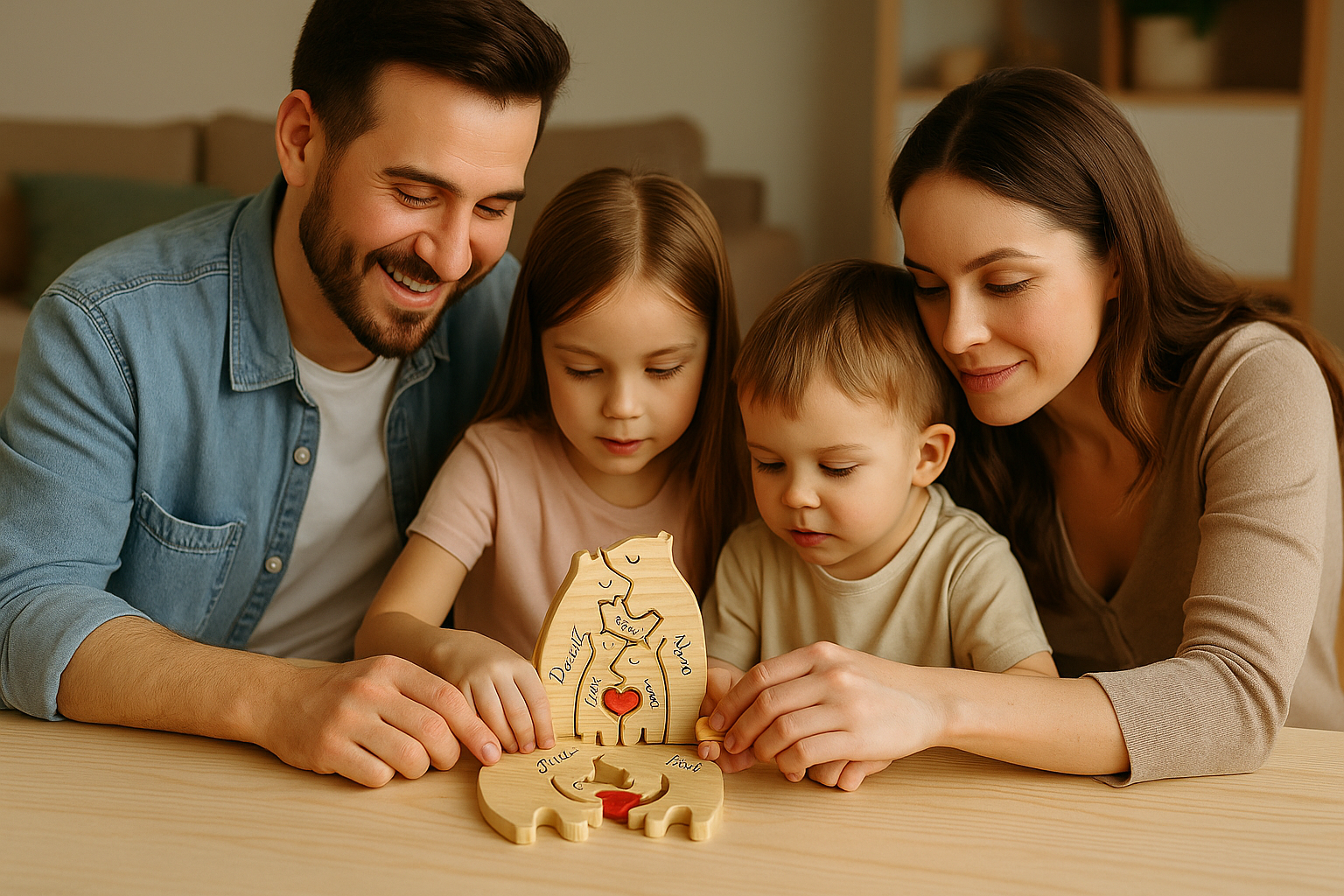 PUZZLE FAMILIAL BOIS| Ours Sculptés Prénoms | PAPICHA H Family Bear