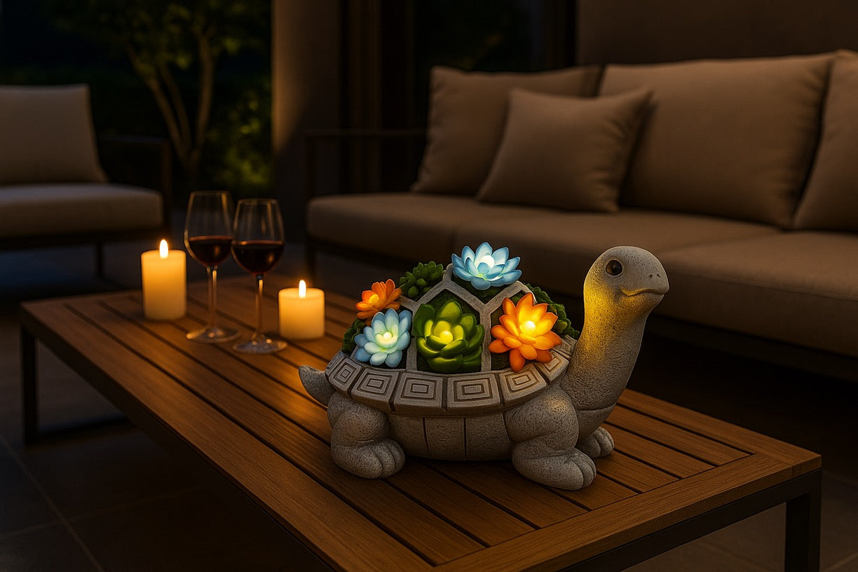 Solar LED Turtle Light - Illuminated Succulent Garden Decor | 8H Auto Lighting Waterproof - Papicha H