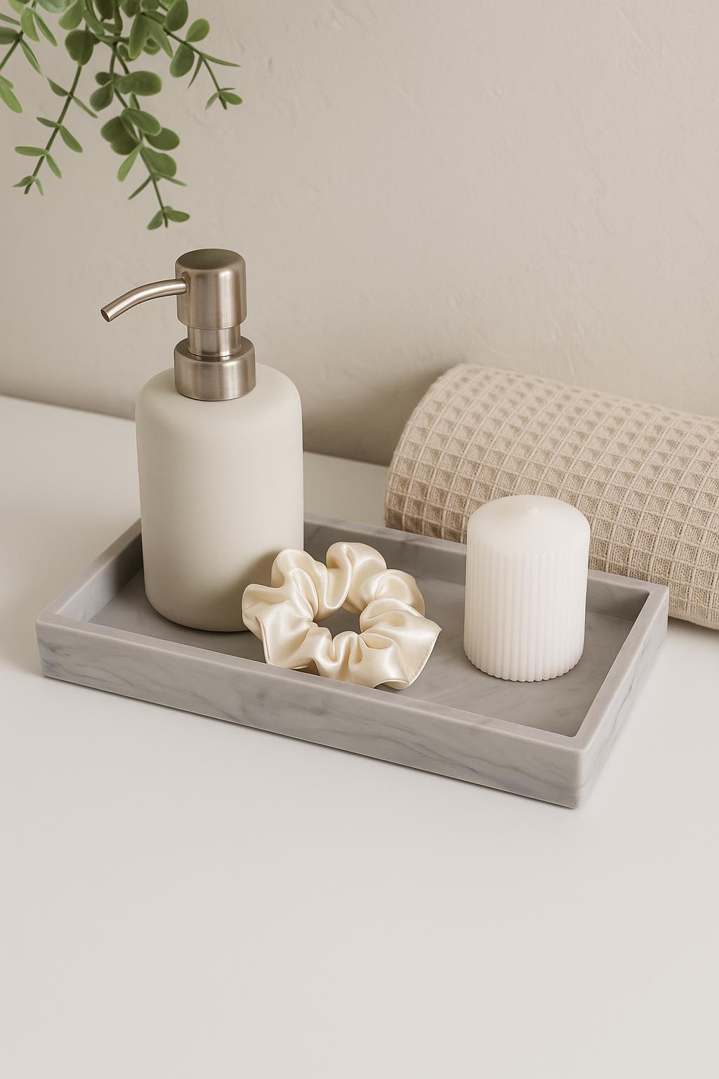 Marble Resin Tray, Modern Vanity Organizer for Jewelry, Candles, Skincare, Home Decor, Minimalist Black Gray Slate Gift for Her