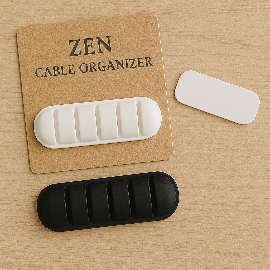 Organiseur de câbles Zen gris pierre et sauge – Support de câbles minimaliste en silicone | Range-câbles à 5 emplacements pour le bureau et la maison 
