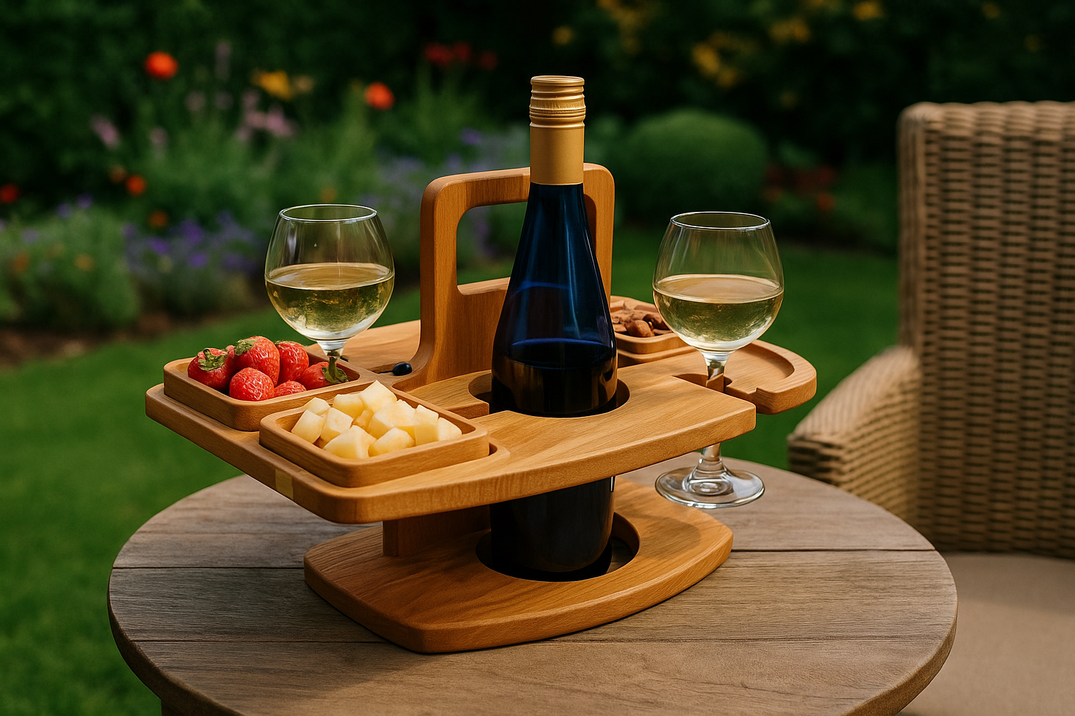 PLATEAU PIQUE-NIQUE BOIS  | Porte-Bouteille & Verres | Wine Picnic Tray