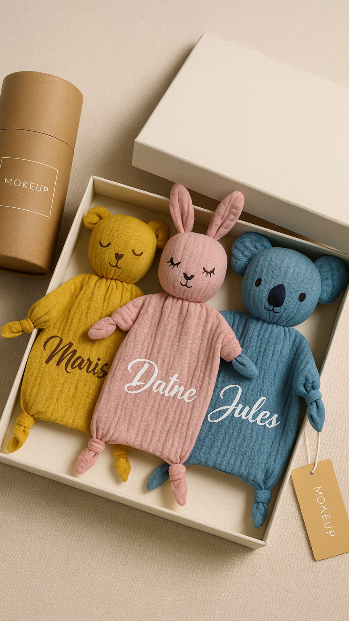 Doudou Personnalisé Animal Prénom Brodé - 5 Animaux au Choix 