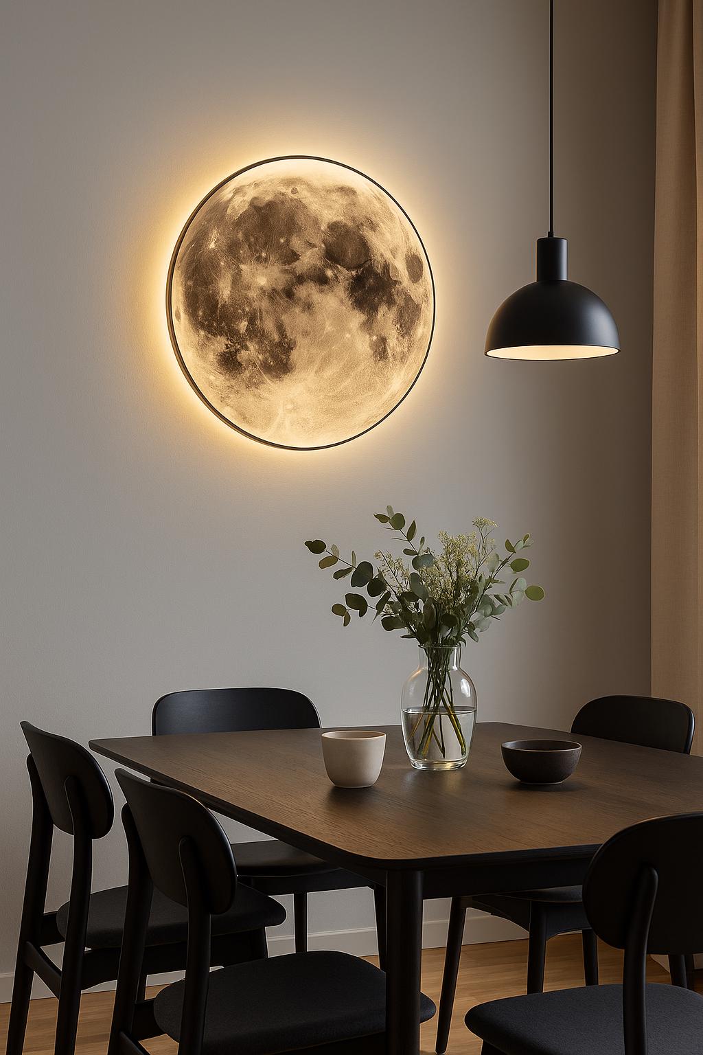 Applique murale LED chaleureuse en forme de lune argentée et dorée – Veilleuse lunaire réaliste, décoration de chambre céleste, inspiration spatiale moderne 