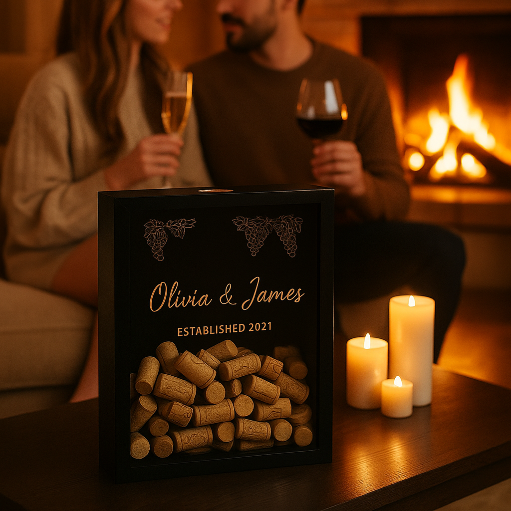 BOÎTE BOUCHONS VIN PERSONNALISÉE   | Gravure Noms Date | Wine Cork Box PAPICHA H