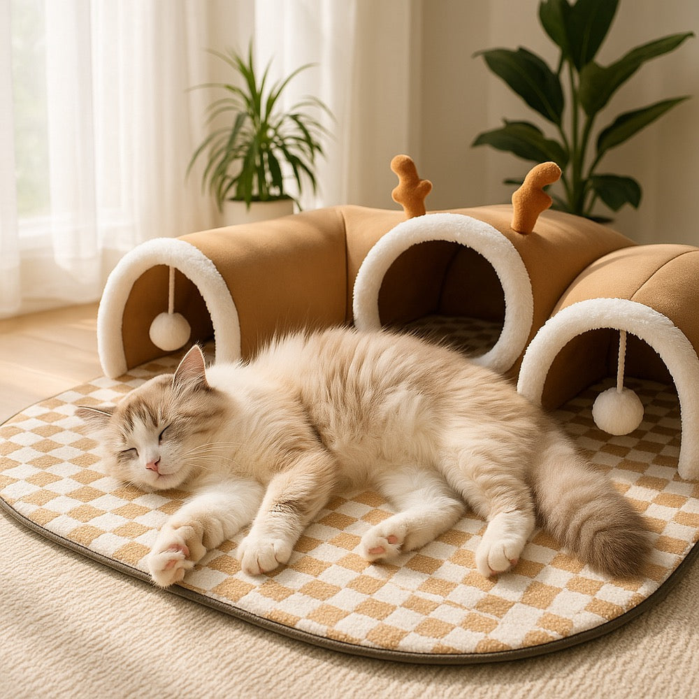 Reindeer Cat Tunnel 3-in-1 - Cozy Playhouse Bed Hideout | Cat Play House - Papicha H