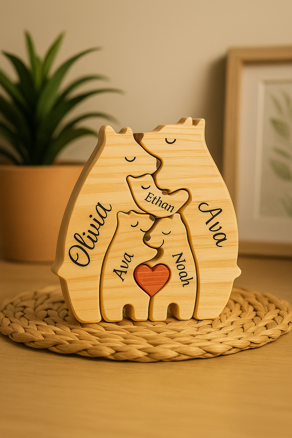 PUZZLE FAMILIAL BOIS| Ours Sculptés Prénoms | PAPICHA H Family Bear