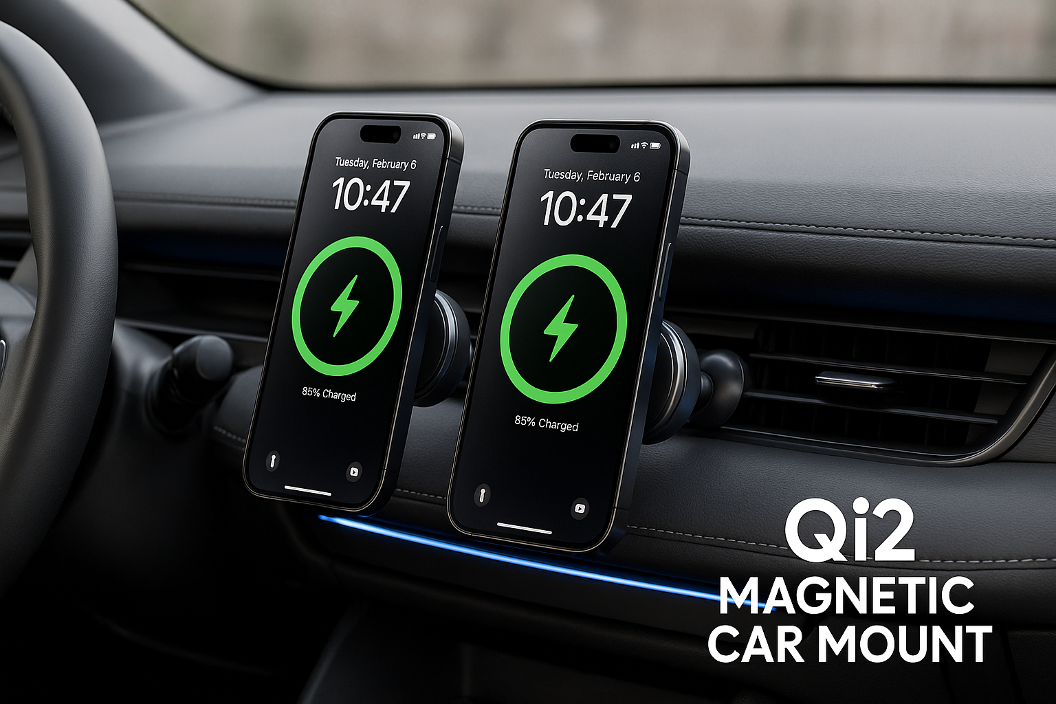 Qi2 Magnetic Car Mount 15W Fast Wireless Charger with RGB Ring | Premium Phone Holder - Papicha H