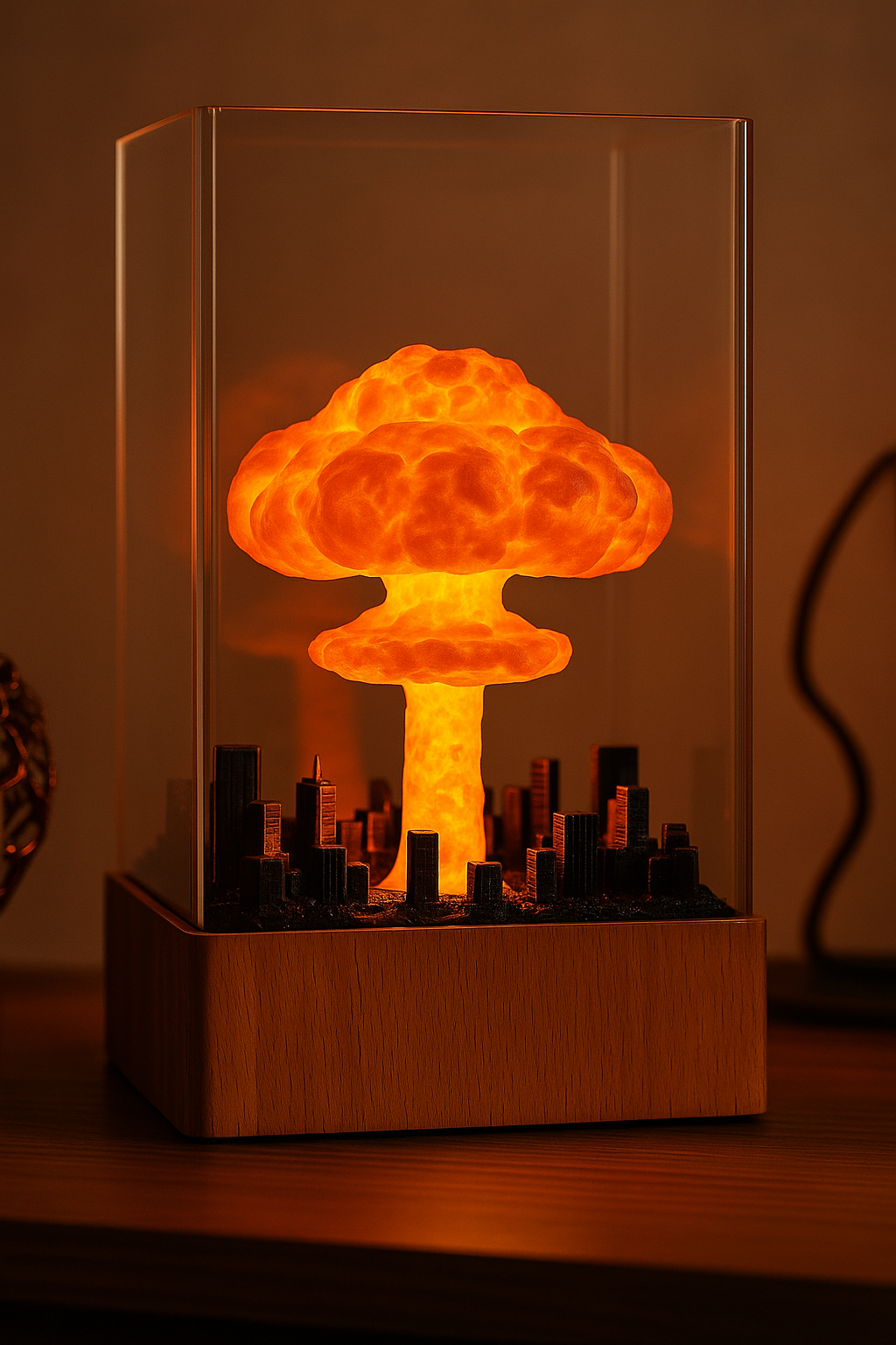 Dark Mushroom Cloud Night Light - Mystical Resin Lamp with Interior Flames | Artistic Ambient Lighting - Papicha H