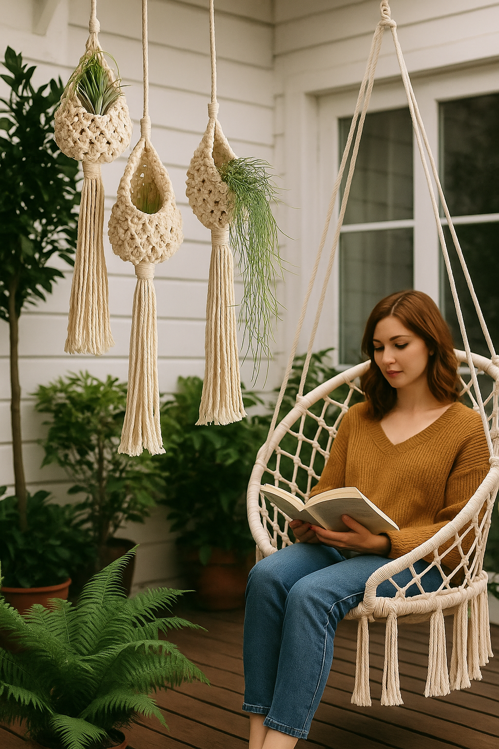 SUSPENSIONS PLANTES MACRAMÉ | Set 3 Coton Naturel | Plant Holders PAPICHA H