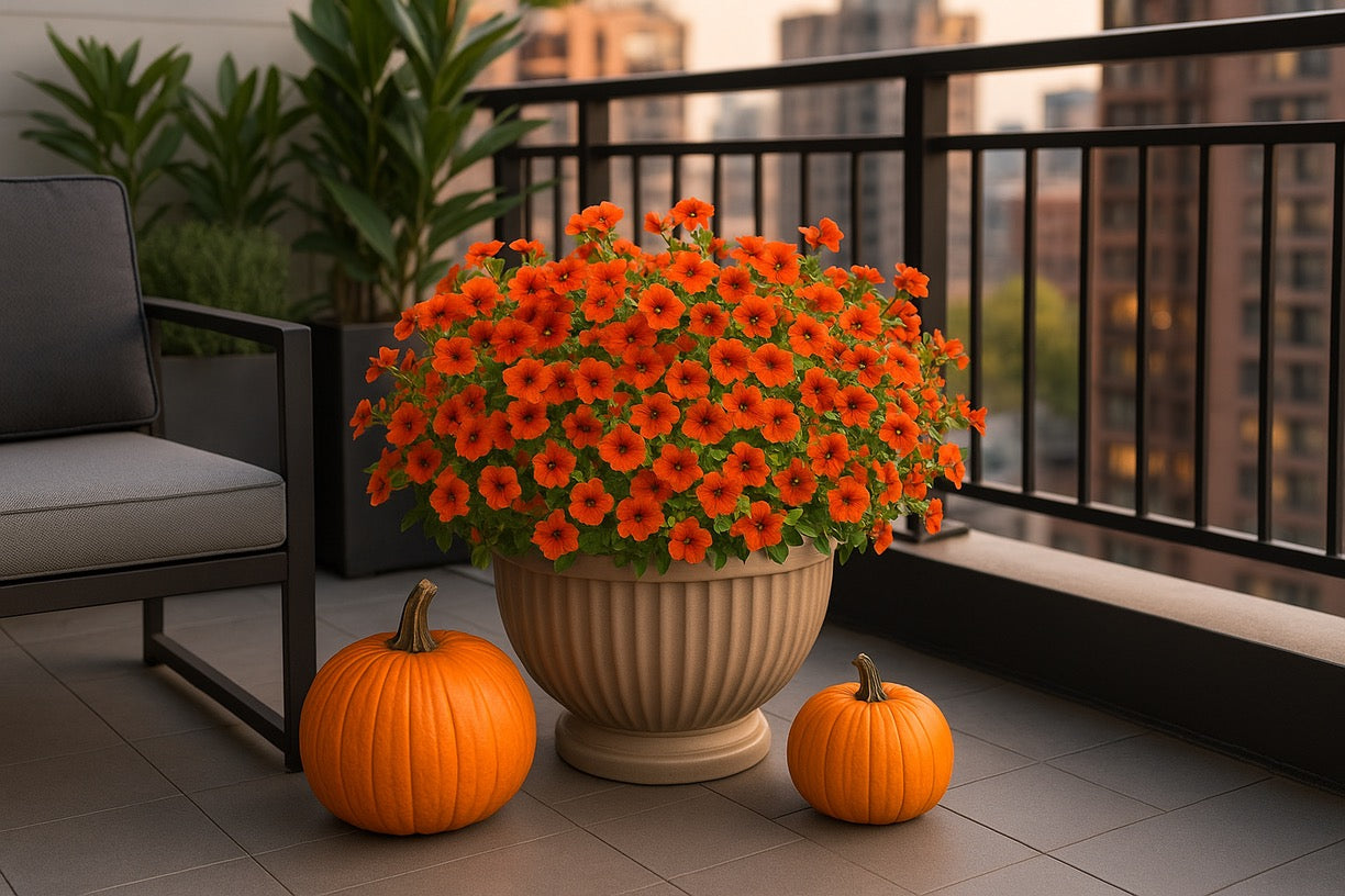 Autumn Floral Arrangement - Orange Calibrachoa in Terracotta Pot | Artificial Fall Decor - Papicha H