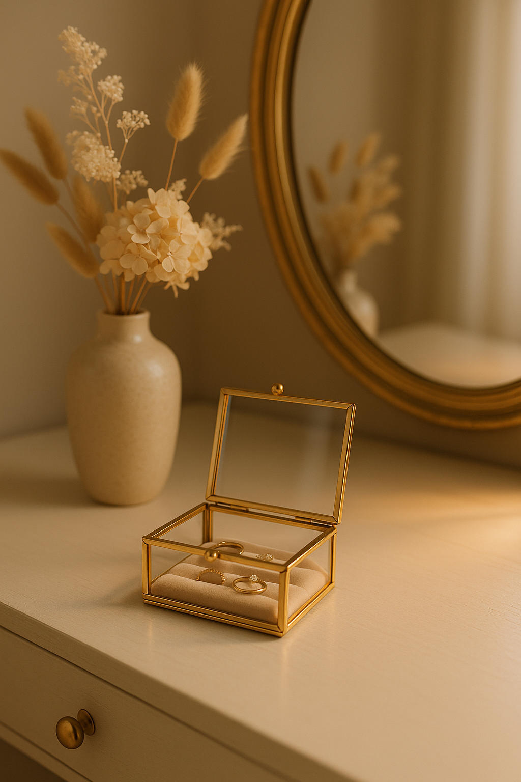 Personalized Gold Glass Jewelry Box – Engraved Name or Message – Elegant Gift for Her