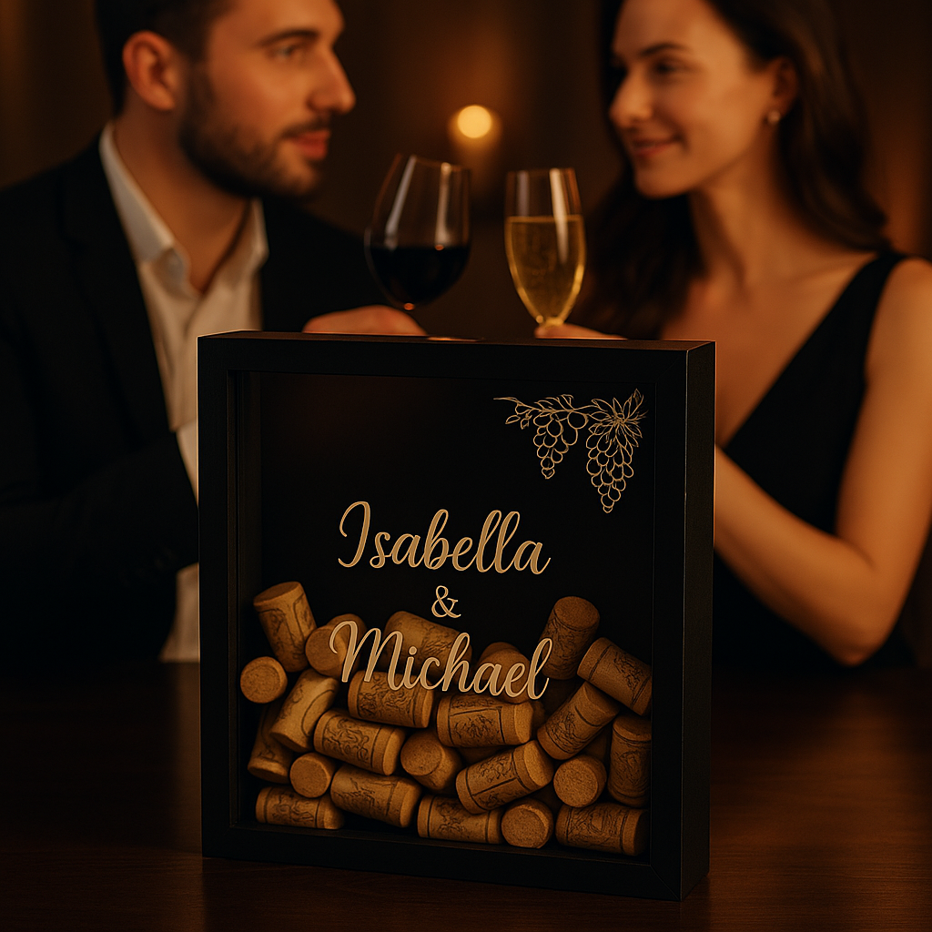BOÎTE BOUCHONS VIN PERSONNALISÉE   | Gravure Noms Date | Wine Cork Box PAPICHA H