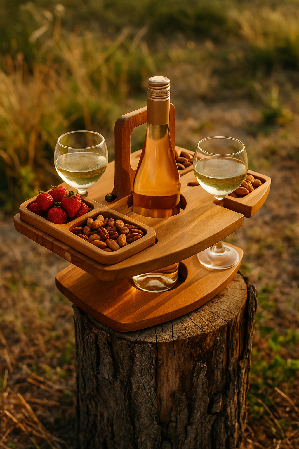 PLATEAU PIQUE-NIQUE BOIS  | Porte-Bouteille & Verres | Wine Picnic Tray