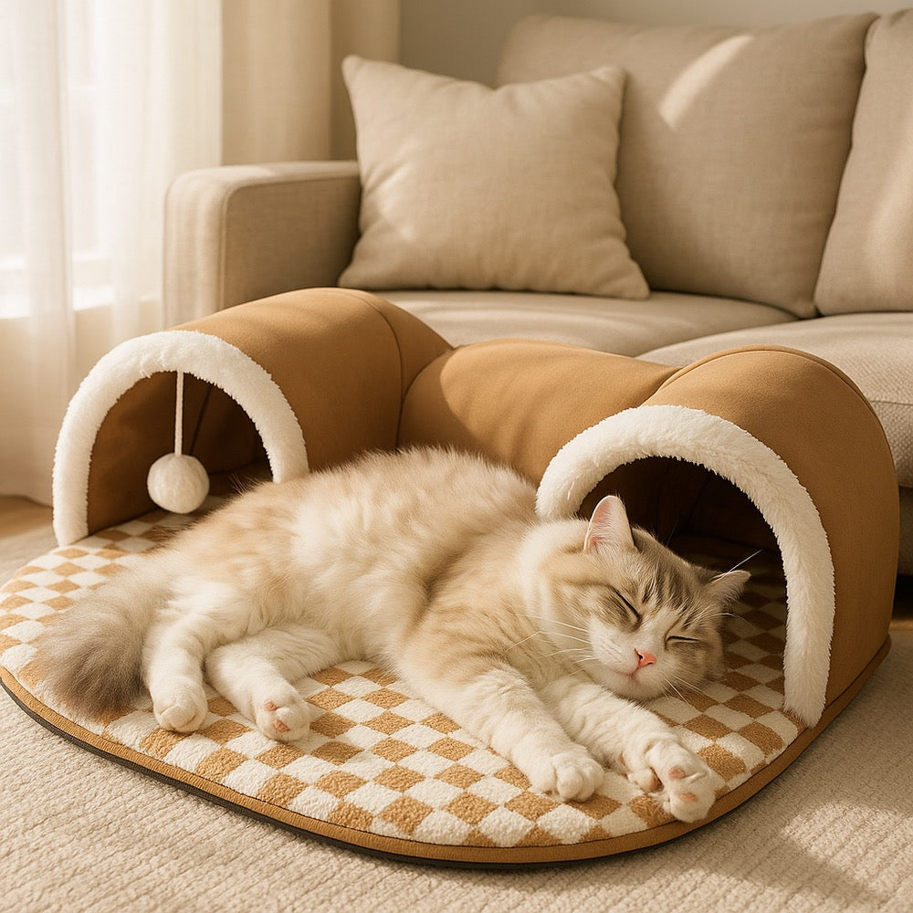 Reindeer Cat Tunnel 3-in-1 - Cozy Playhouse Bed Hideout | Cat Play House - Papicha H