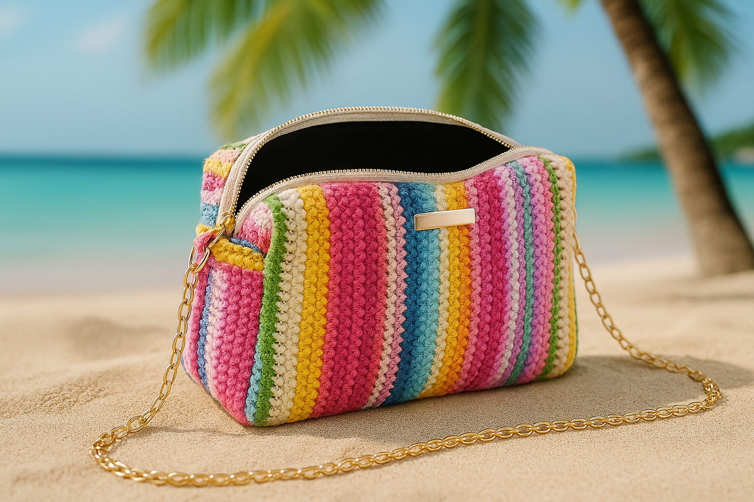Sac Rotin Boho Arc-en-ciel - Crochet Multicolore | Rainbow Rattan Boho Bag - Multicolor Crochet