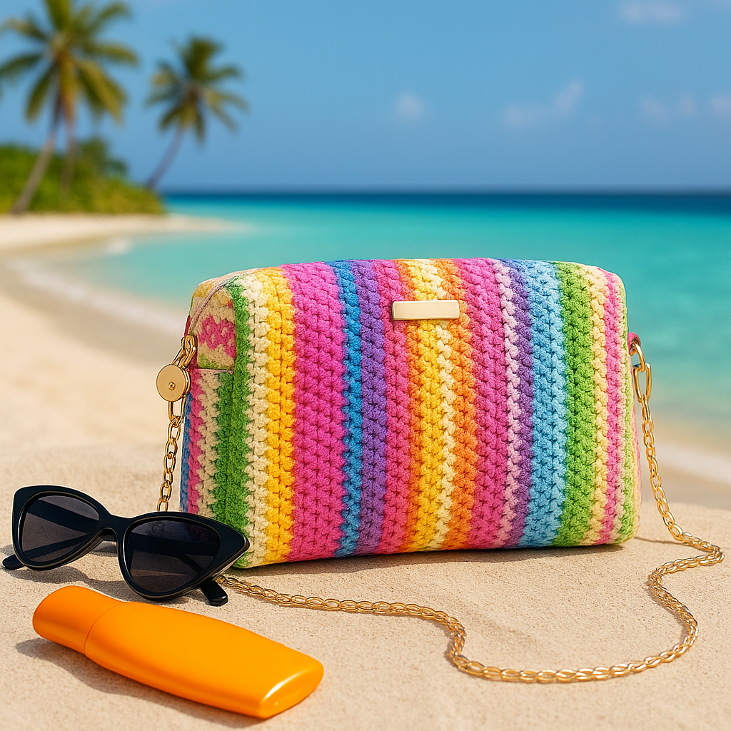 Sac Rotin Boho Arc-en-ciel - Crochet Multicolore | Sac Boho en rotin arc-en-ciel - Crochet multicolore 