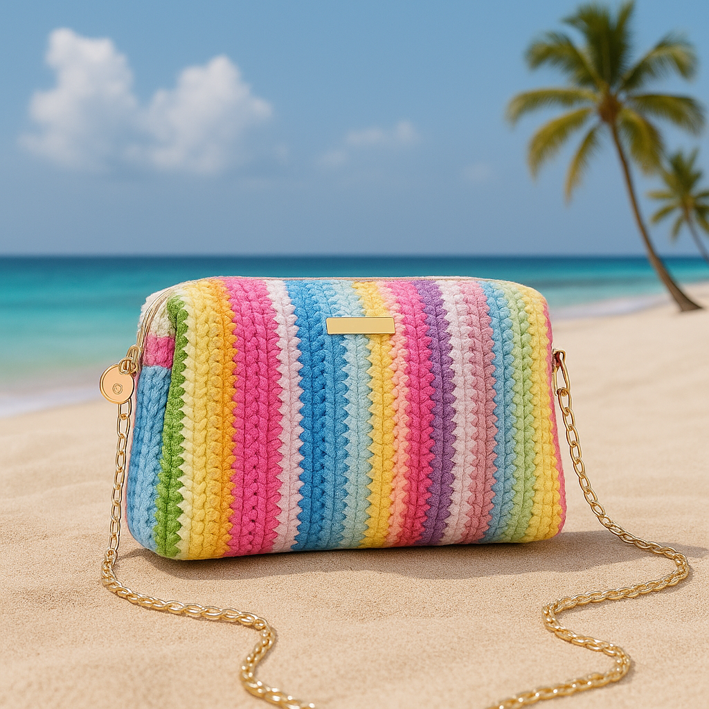Sac Rotin Boho Arc-en-ciel - Crochet Multicolore | Rainbow Rattan Boho Bag - Multicolor Crochet