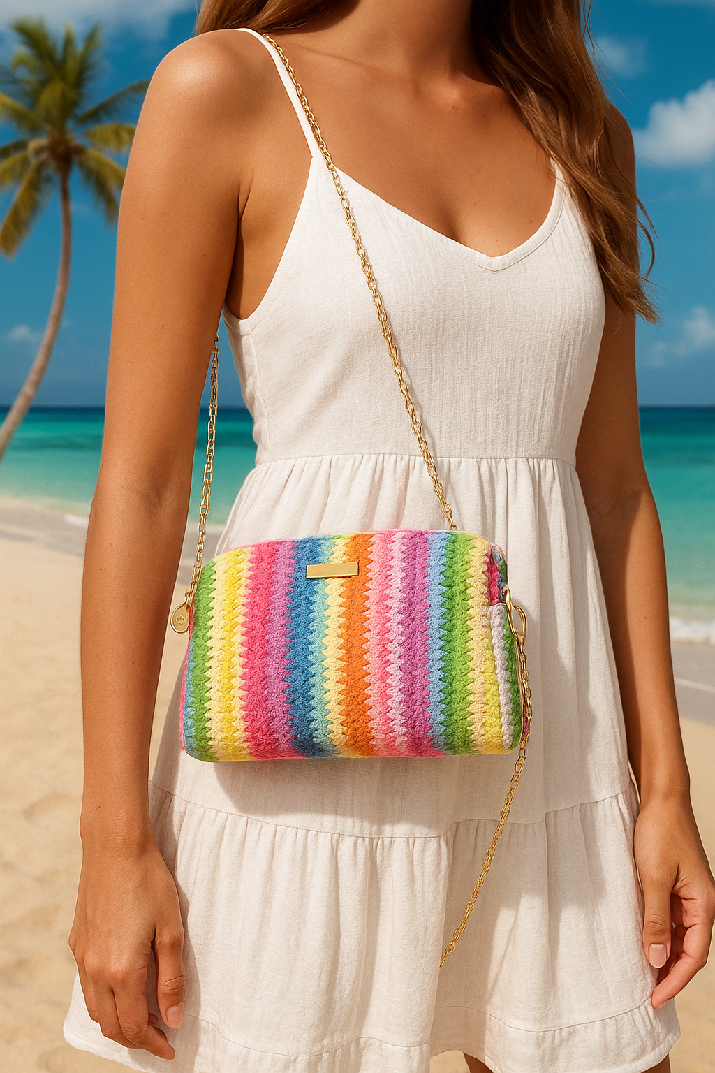Sac Rotin Boho Arc-en-ciel - Crochet Multicolore | Rainbow Rattan Boho Bag - Multicolor Crochet