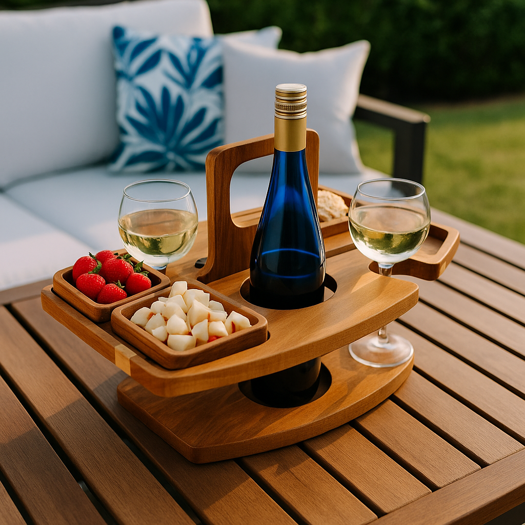 PLATEAU PIQUE-NIQUE BOIS  | Porte-Bouteille & Verres | Wine Picnic Tray