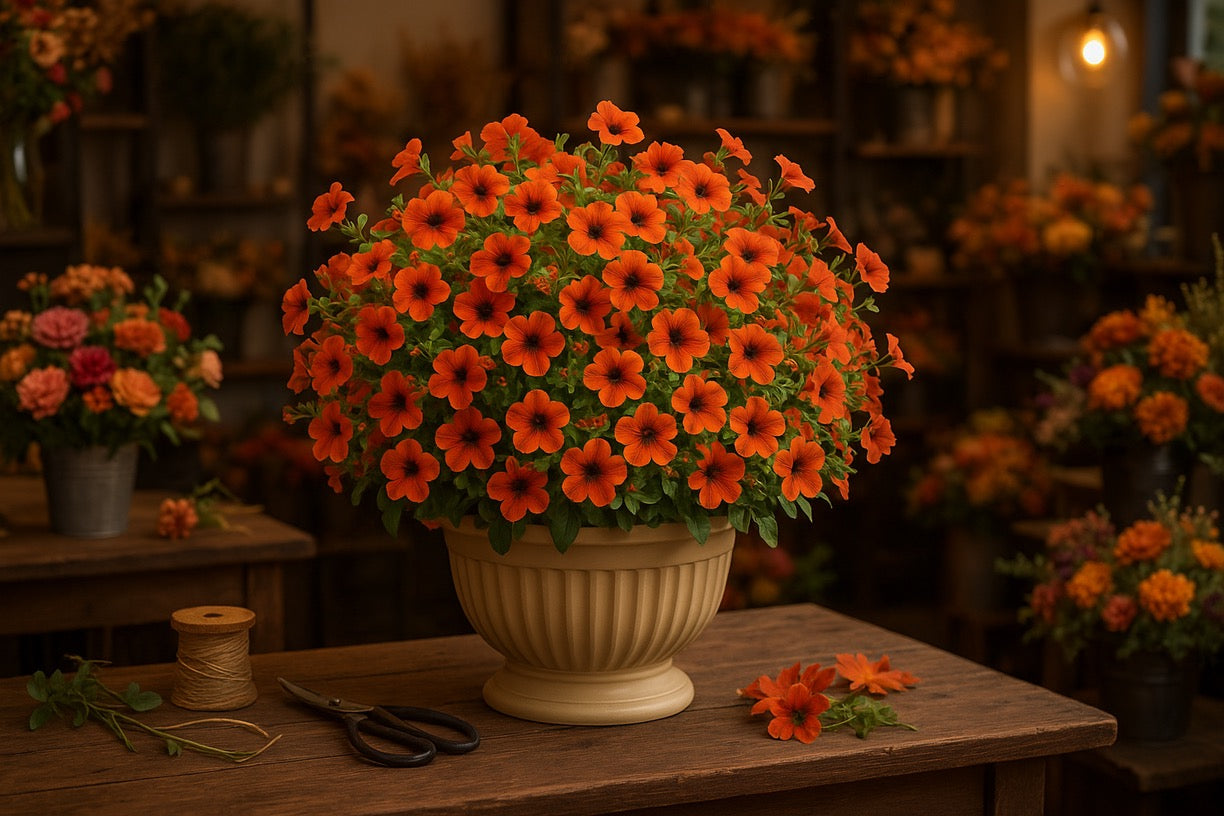 Autumn Floral Arrangement - Orange Calibrachoa in Terracotta Pot | Artificial Fall Decor - Papicha H