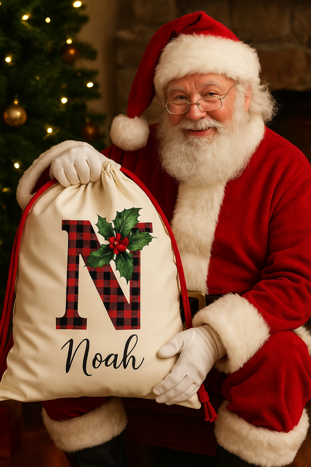 SAC NOËL PERSONNALISÉ | Plaid Rouge & Prénom Brodé | Christmas Gift Bag