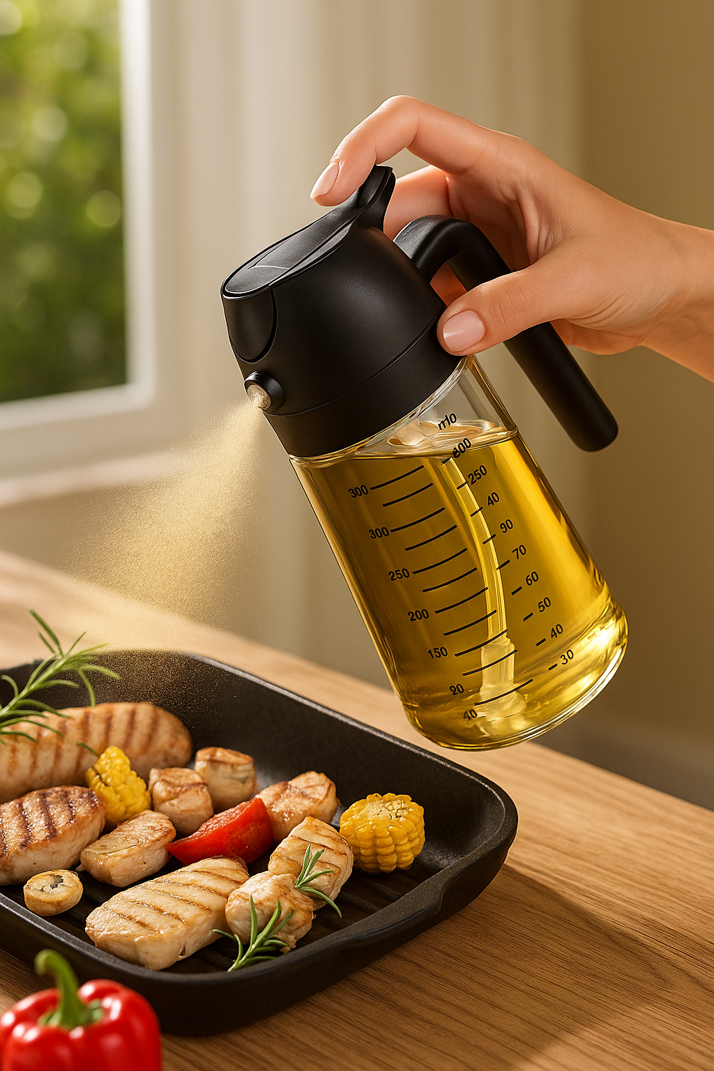 Distributeur Huile 2-en-1 Spray et Verseur - Verre Borosilicate 