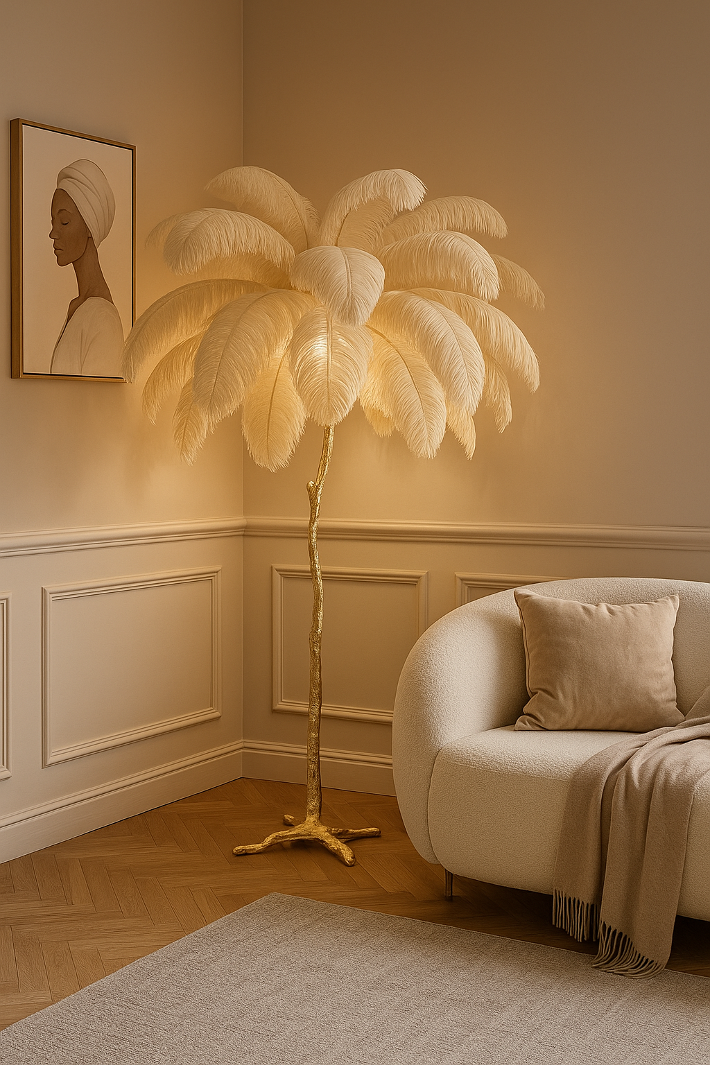 Tall Floor Lamp, Palm Tree Light with Gold Base, Glam Chic Decor, Exotic Style, Multiple Colors Available