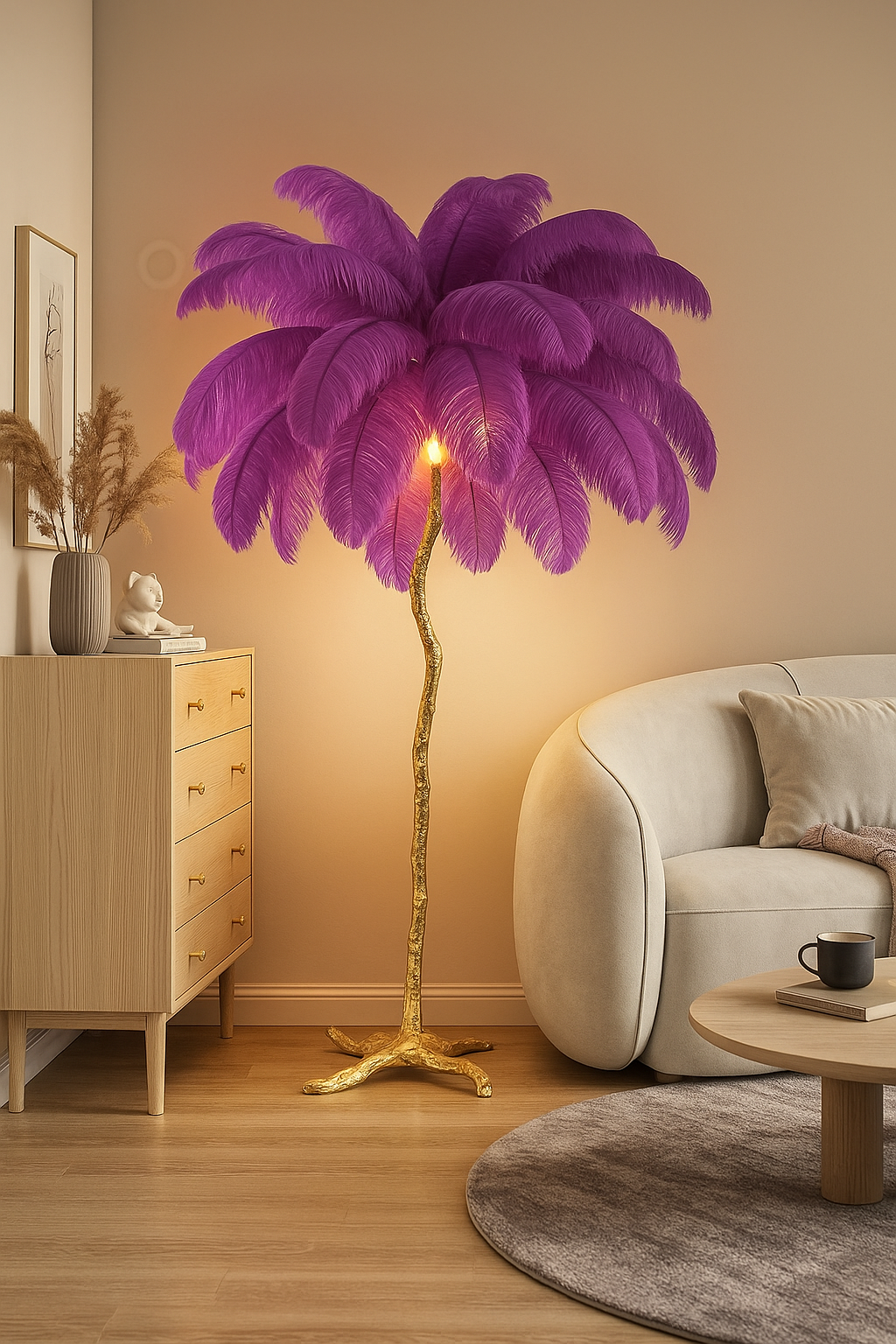 Tall Floor Lamp, Palm Tree Light with Gold Base, Glam Chic Decor, Exotic Style, Multiple Colors Available