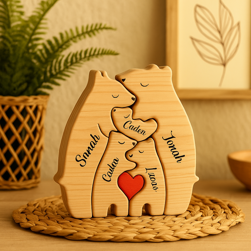 PUZZLE FAMILIAL BOIS| Ours Sculptés Prénoms | PAPICHA H Family Bear