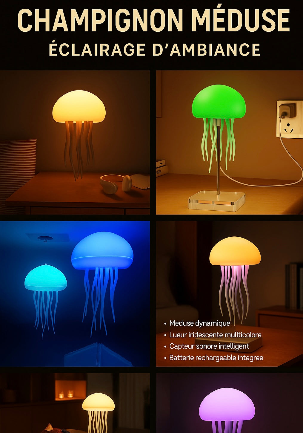 Floating Jellyfish LED Lamp - 5 Color Mood Light | Hypnotic Aquarium Decor - Papicha H