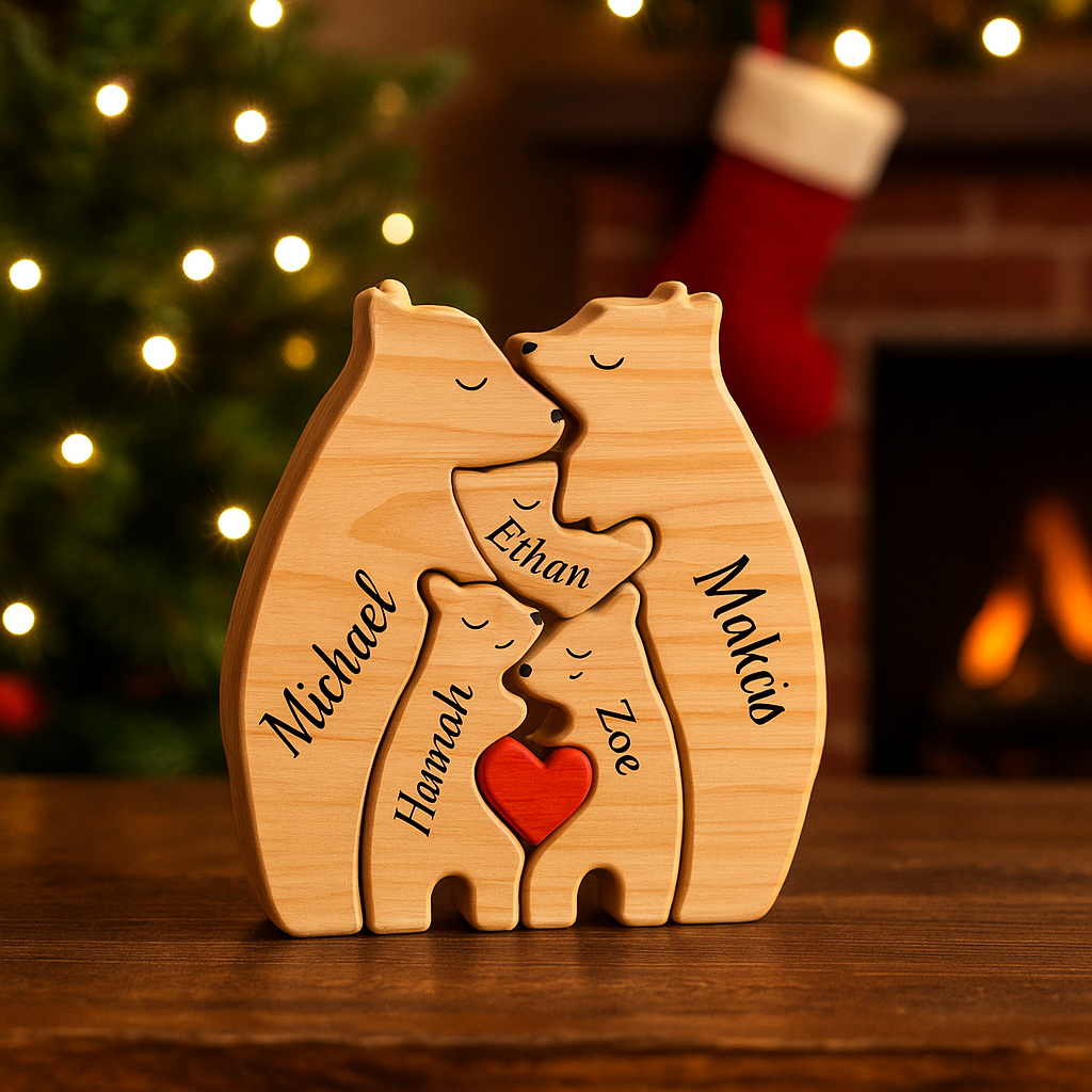 PUZZLE FAMILIAL BOIS| Ours Sculptés Prénoms | PAPICHA H Family Bear