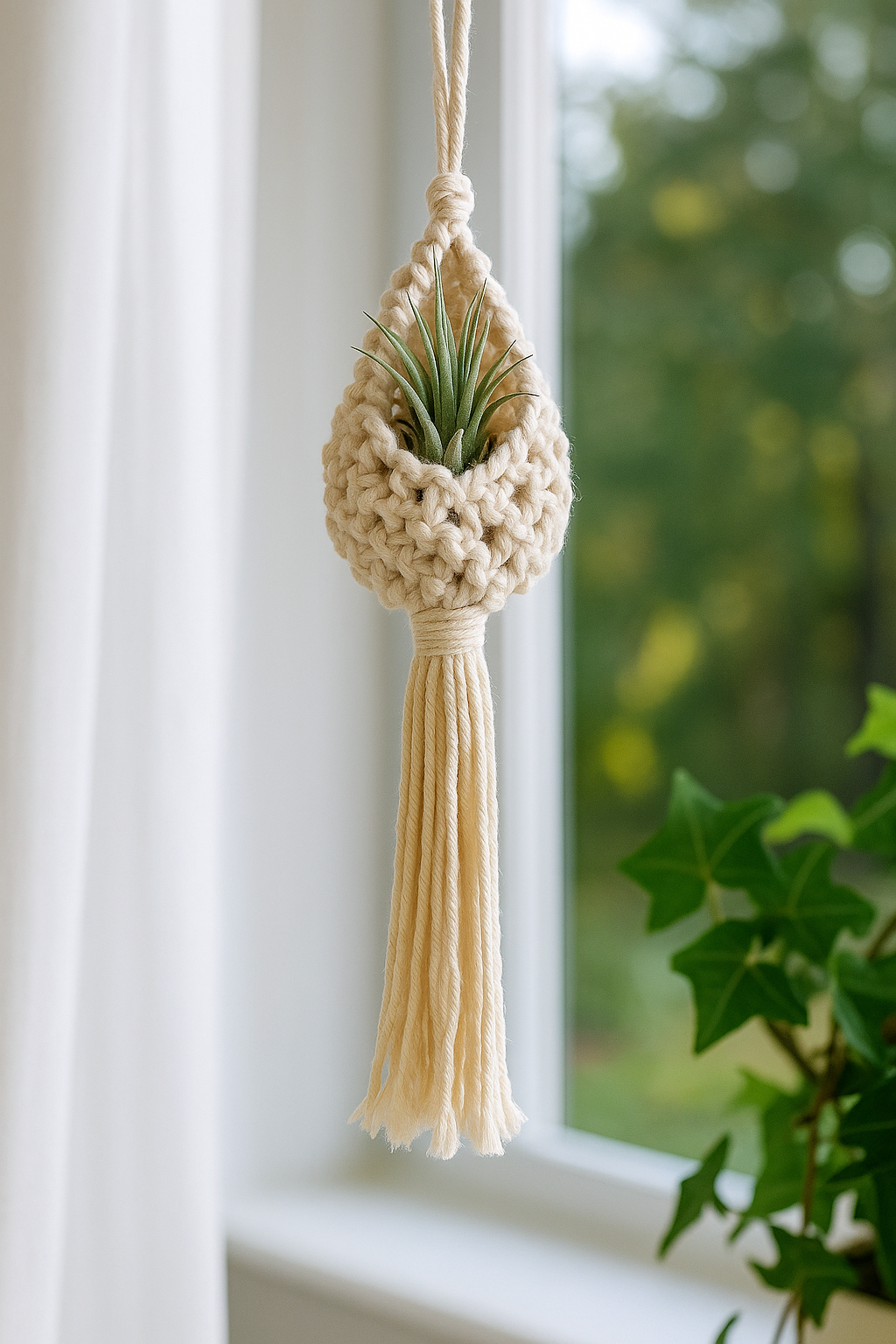 SUSPENSIONS PLANTES MACRAMÉ | Set 3 Coton Naturel | Plant Holders PAPICHA H