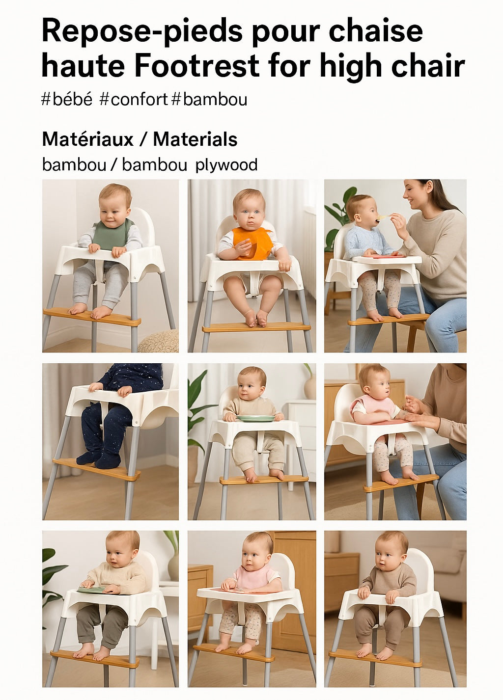 REPOSE-PIEDS BAMBOU CHAISE HAUTE | Confort Ergonomique Bébé | Footrest PAPICHA H