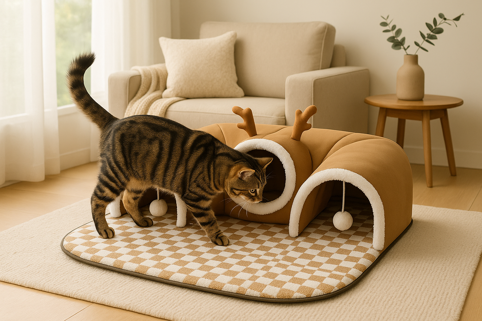 Reindeer Cat Tunnel 3-in-1 - Cozy Playhouse Bed Hideout | Cat Play House - Papicha H
