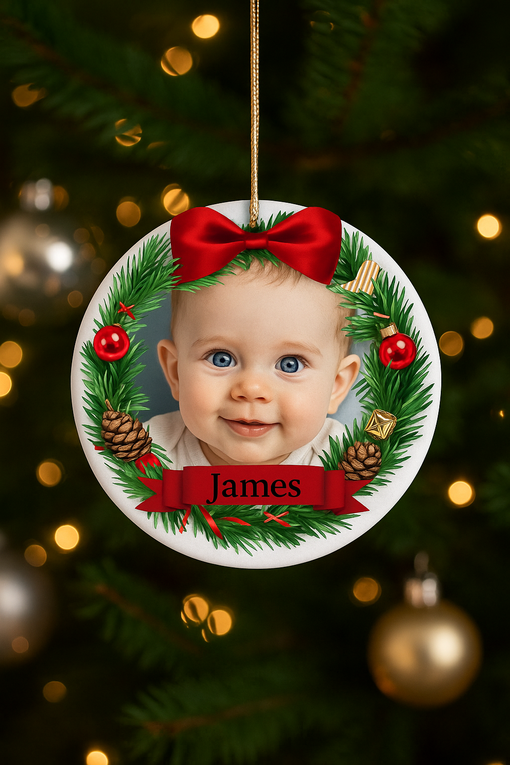 ORNEMENT BÉBÉ NOËL PERSONNALISÉ | Photo Prénom Premier Noël | Baby Ornament PAPICHA H