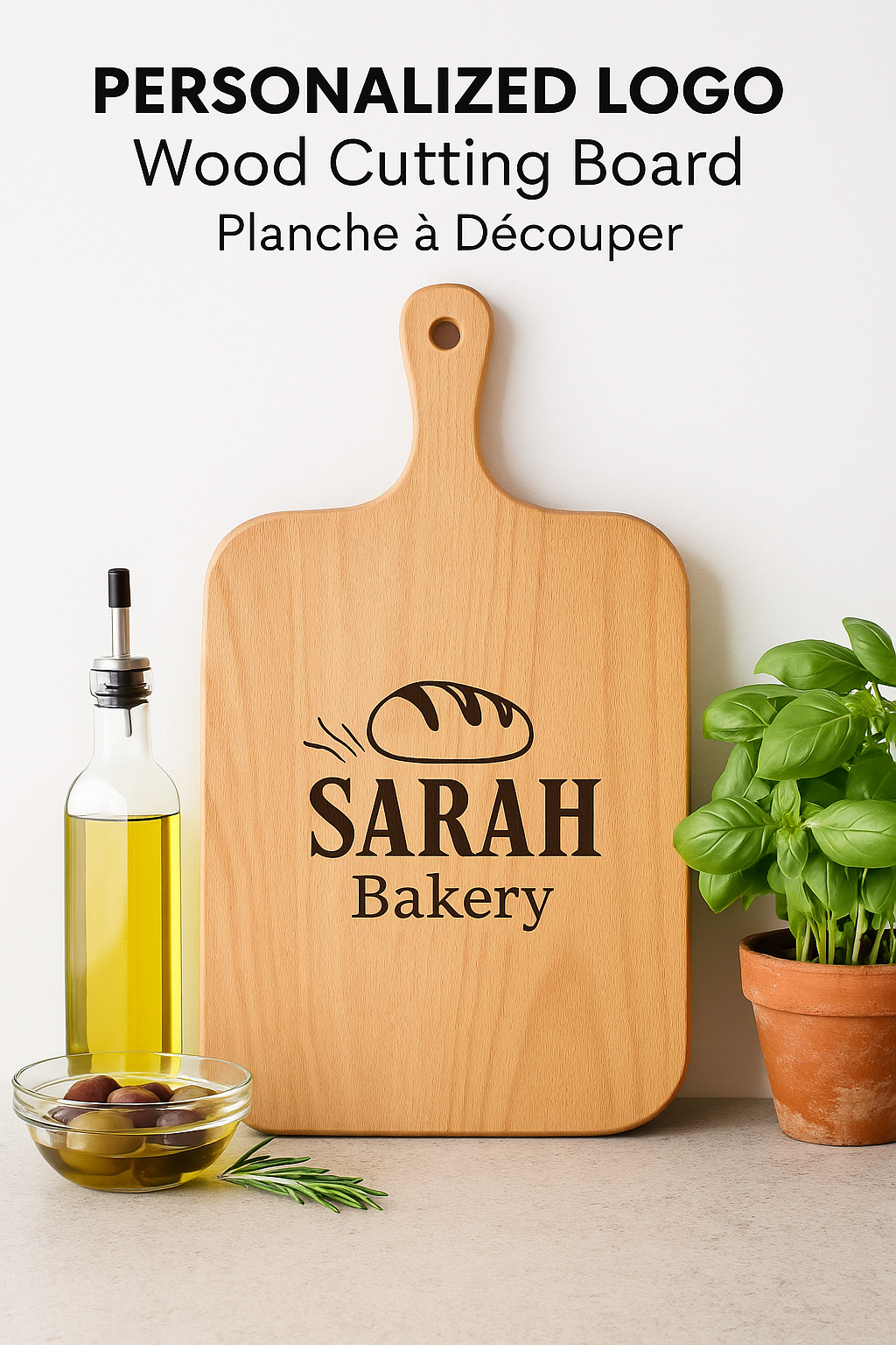 Planche à Découper Personnalisée en Bois de Hêtre – Gravure Nom ou Logo Offert | Cadeau Unique Cuisine & BBQ | Personalisable Chef / Restaurant / Maison-Personalized Beechwood Cutting Board – Free Engraving of Name or Logo | Unique Kitchen & BBQ Gift | Cu