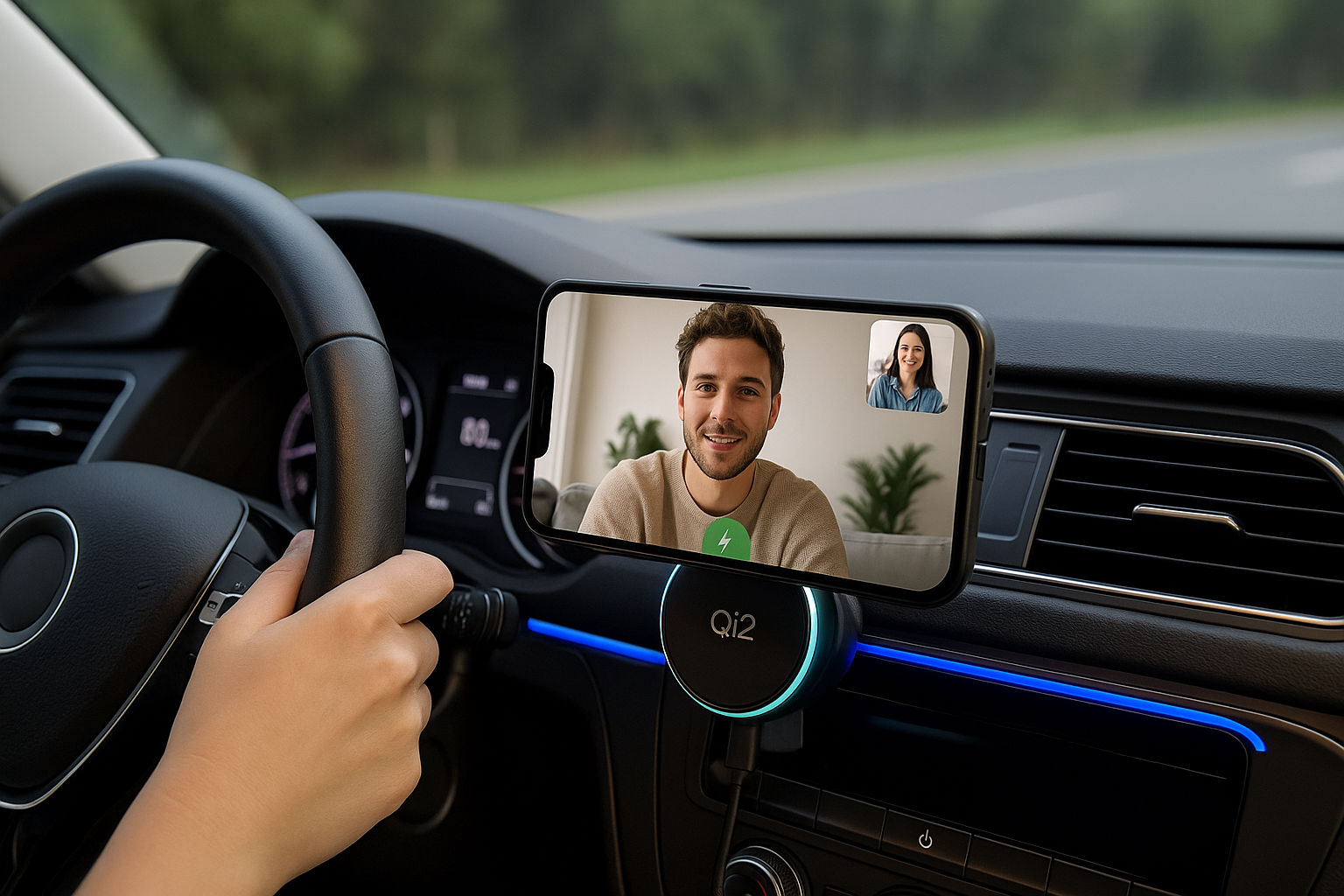 Qi2 Magnetic Car Mount 15W Fast Wireless Charger with RGB Ring | Premium Phone Holder - Papicha H